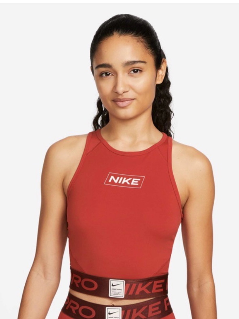 Nike Pro Dri-FIT Graphic Crop Tank with branded elastic waistband
